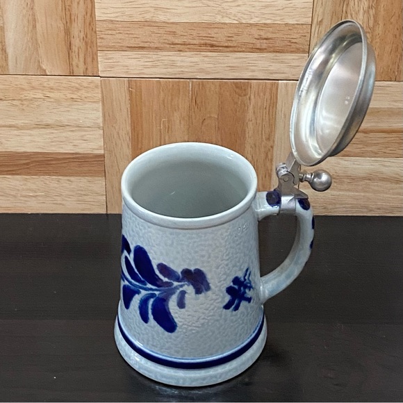 Vintage REIN ZINN 0.5L Blue & White German Stoneware Beer Stein Pewter Mug - Picture 10 of 14